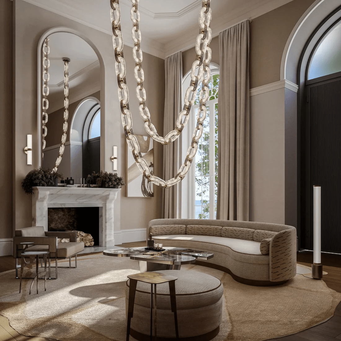 Chain Link Chandelier - ∅ 19.7″ x H 59.1″Gold & WhiteWarm LightBlushlighting