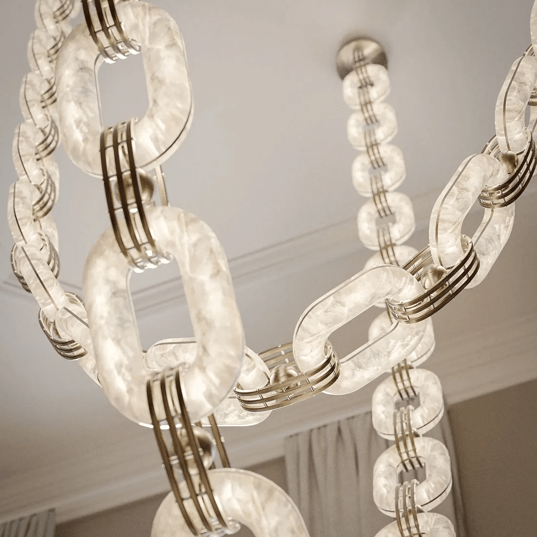Chain Link Chandelier - ∅ 19.7″ x H 59.1″Gold & WhiteWarm LightBlushlighting