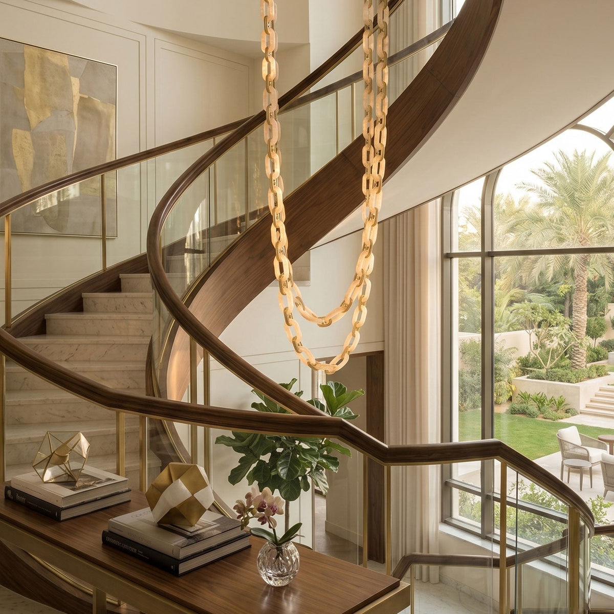 Chain Link Chandelier - ∅ 19.7″ x H 59.1″Gold & WhiteWarm LightBlushlighting