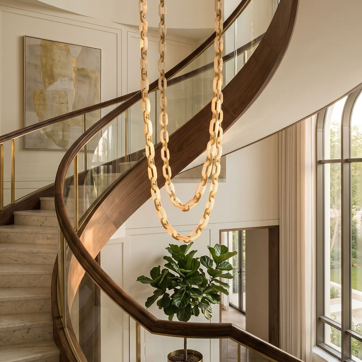 Chain Link Chandelier - ∅ 19.7″ x H 59.1″Gold & WhiteWarm LightBlushlighting