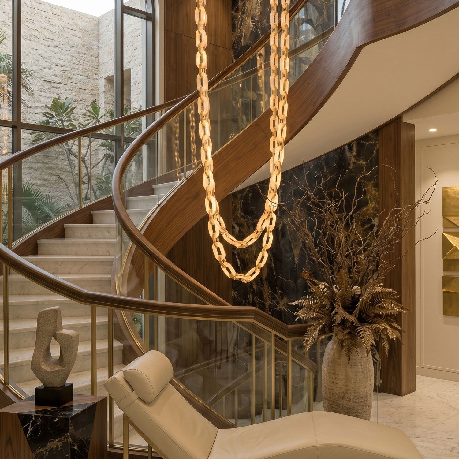 Chain Link Chandelier - ∅ 19.7″ x H 59.1″Gold & WhiteWarm LightBlushlighting
