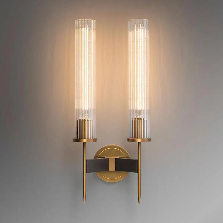 Chevelle Double Sconce, Modern Solid Brass Glass Wall Lamp - Blushlighting