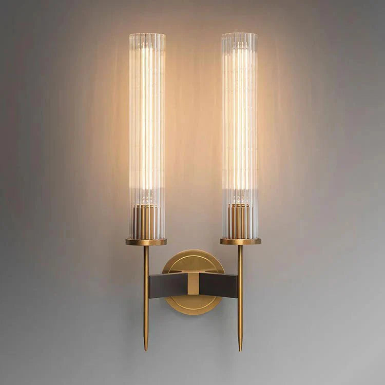 Chevelle Double Sconce, Modern Solid Brass Glass Wall Lamp - Blushlighting