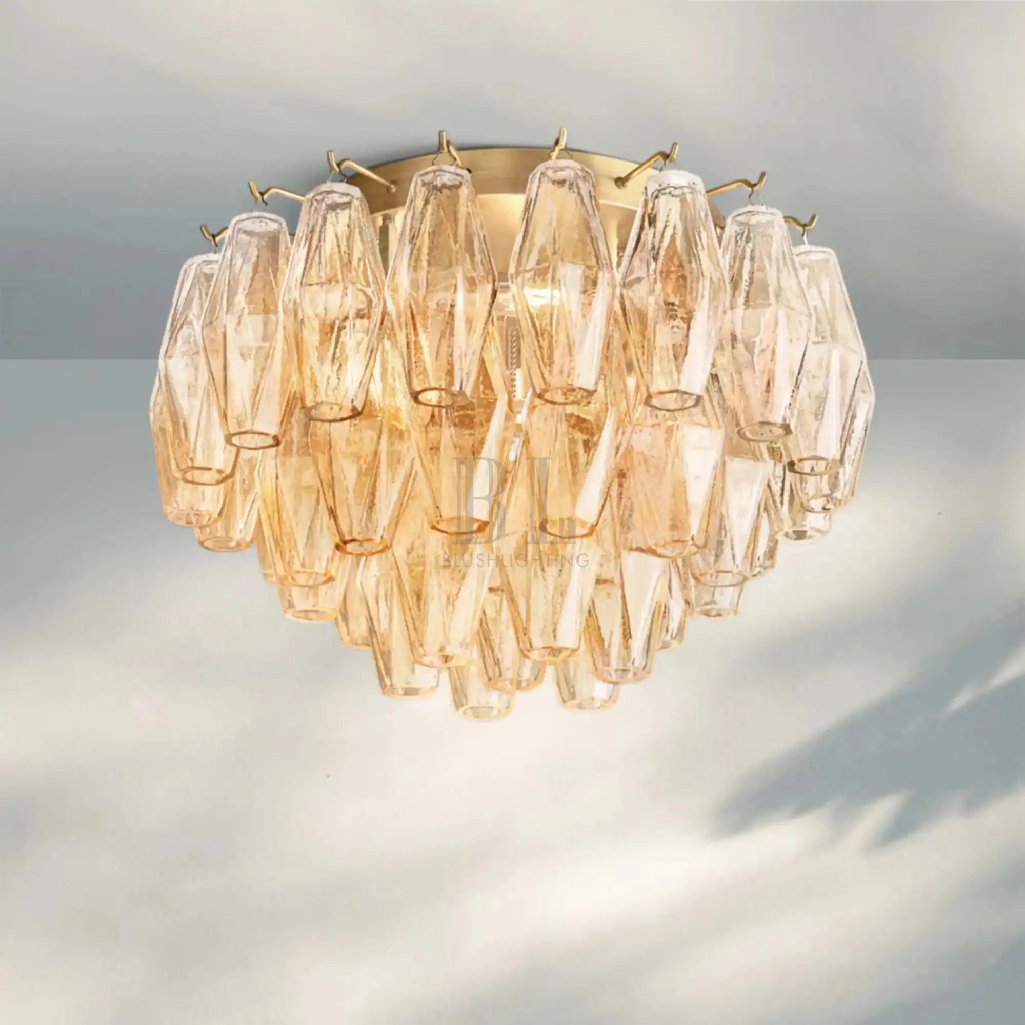 Chiare Glass Round Flush Mount 17" 24‘’-17''-Lacquered Burnished Brass-Clear