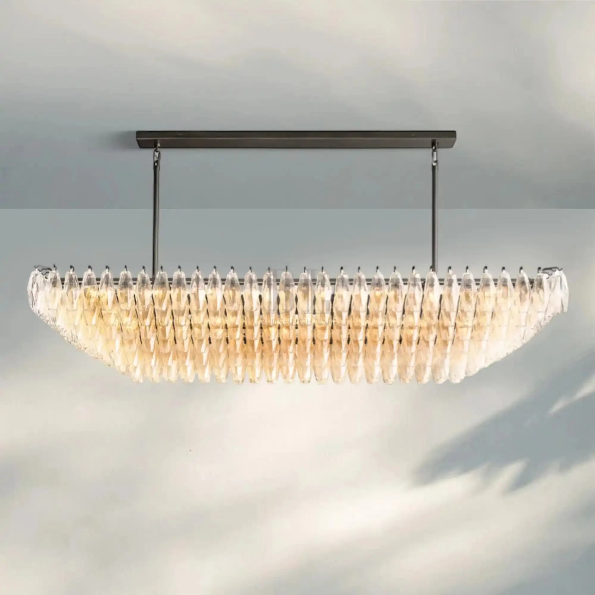 Chiare Glass Tiered Rectangular Chandelier 54'' 74''-75''-Bronze-Clear