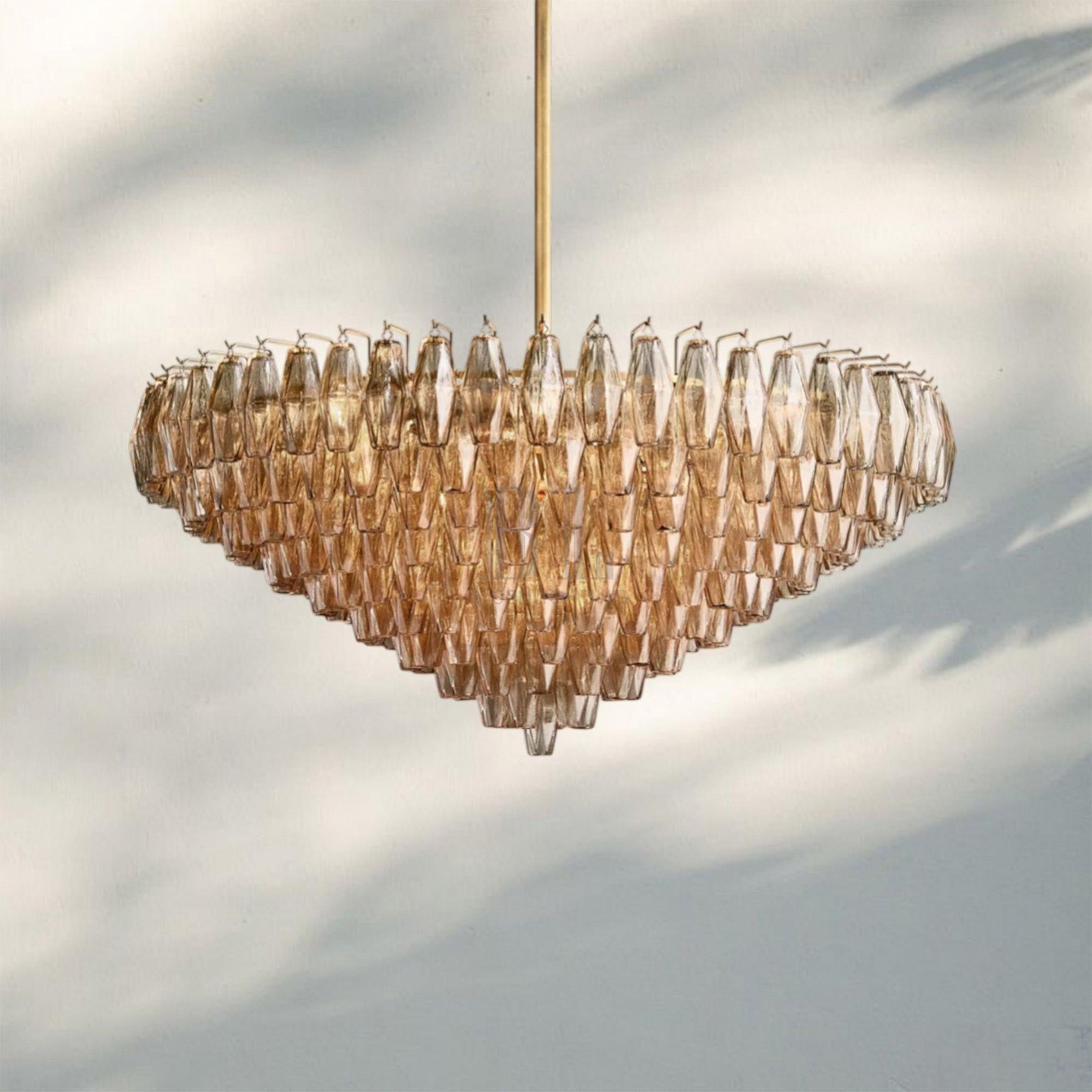 Chiare Glass Tiered Round Chandelier 37‘’ 47‘’ 62‘’-47'' 26-Light-Lacquered Burnished Brasss-Smoke