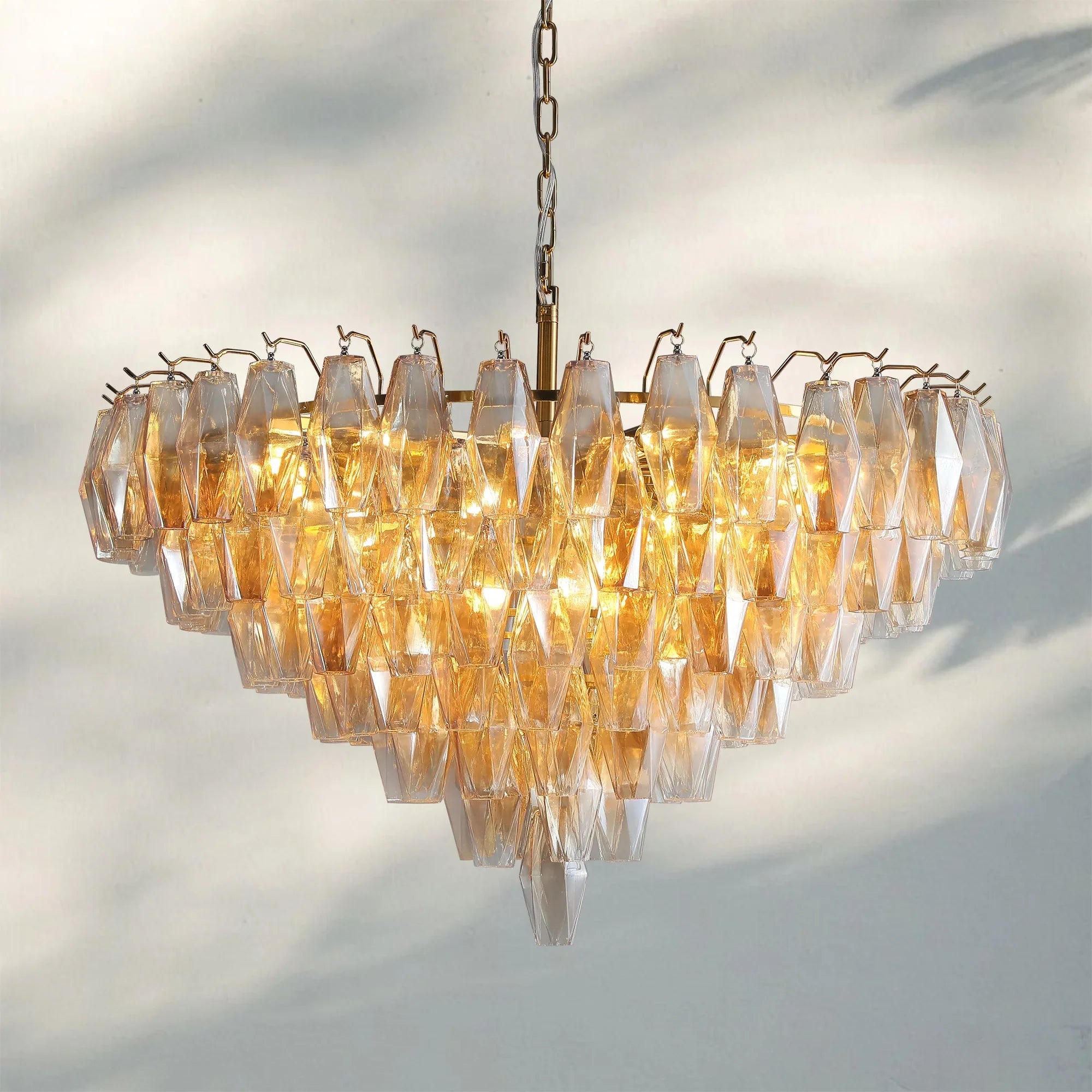 Chiare Glass Tiered Round Chandelier 37‘’ 47‘’ 62‘’-37'' 14-Light-Lacquered Burnished Brasss-Smoke