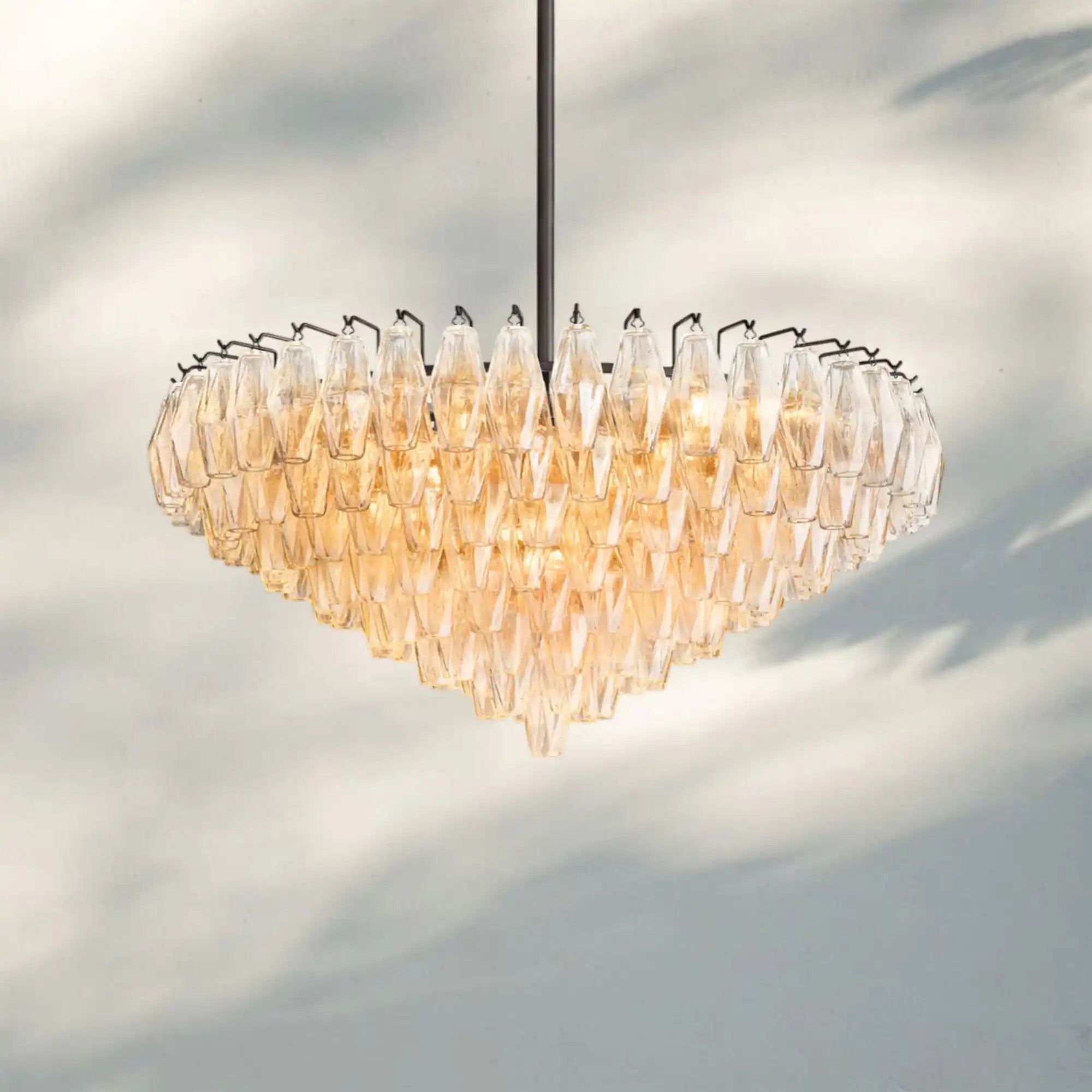 Chiare Glass Tiered Round Chandelier 37‘’ 47‘’ 62‘’-37'' 14-Light-Matte Black-Clear