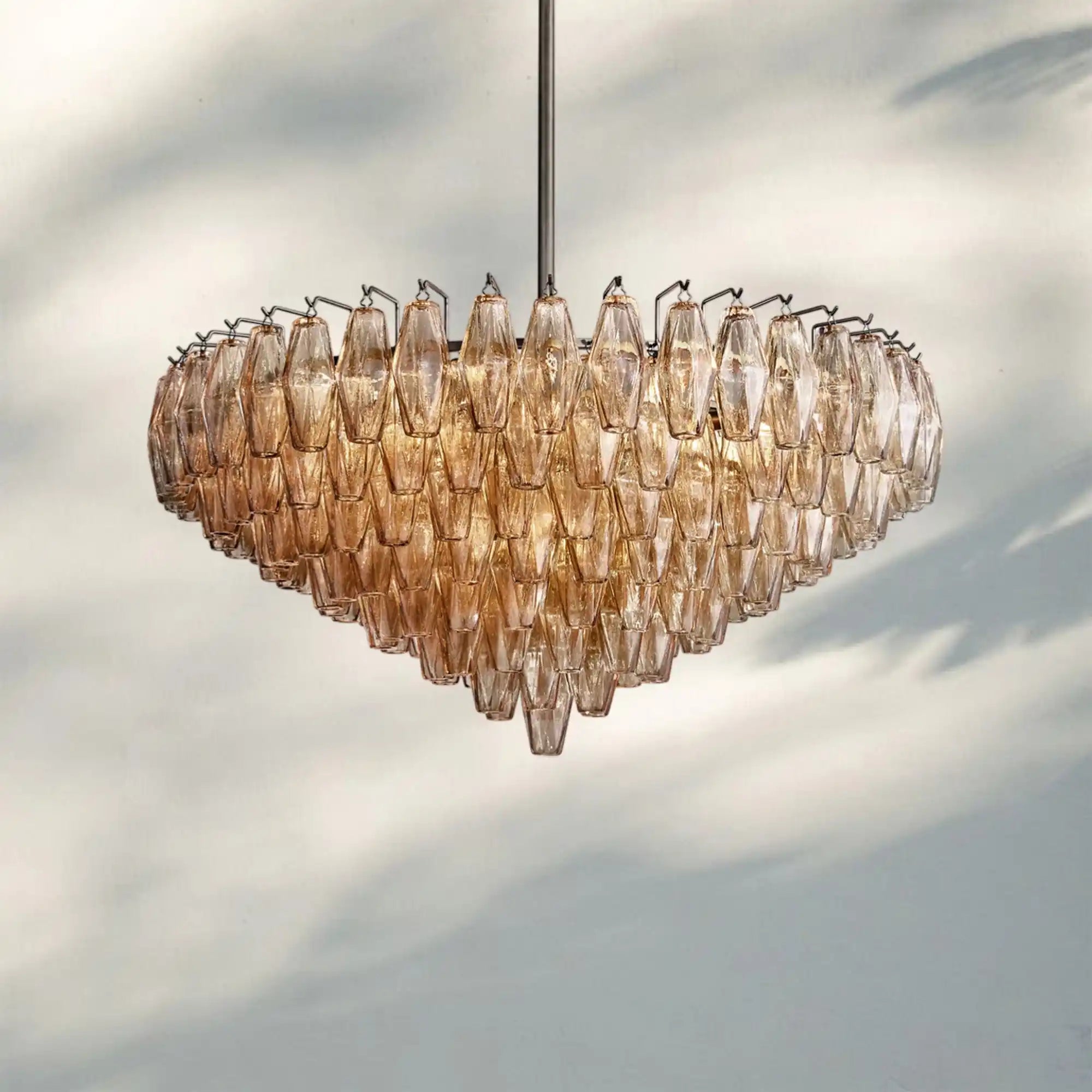 Chiare Glass Tiered Round Chandelier 37‘’ 47‘’ 62‘’-37'' 14-Light-Matte Black-Smoke