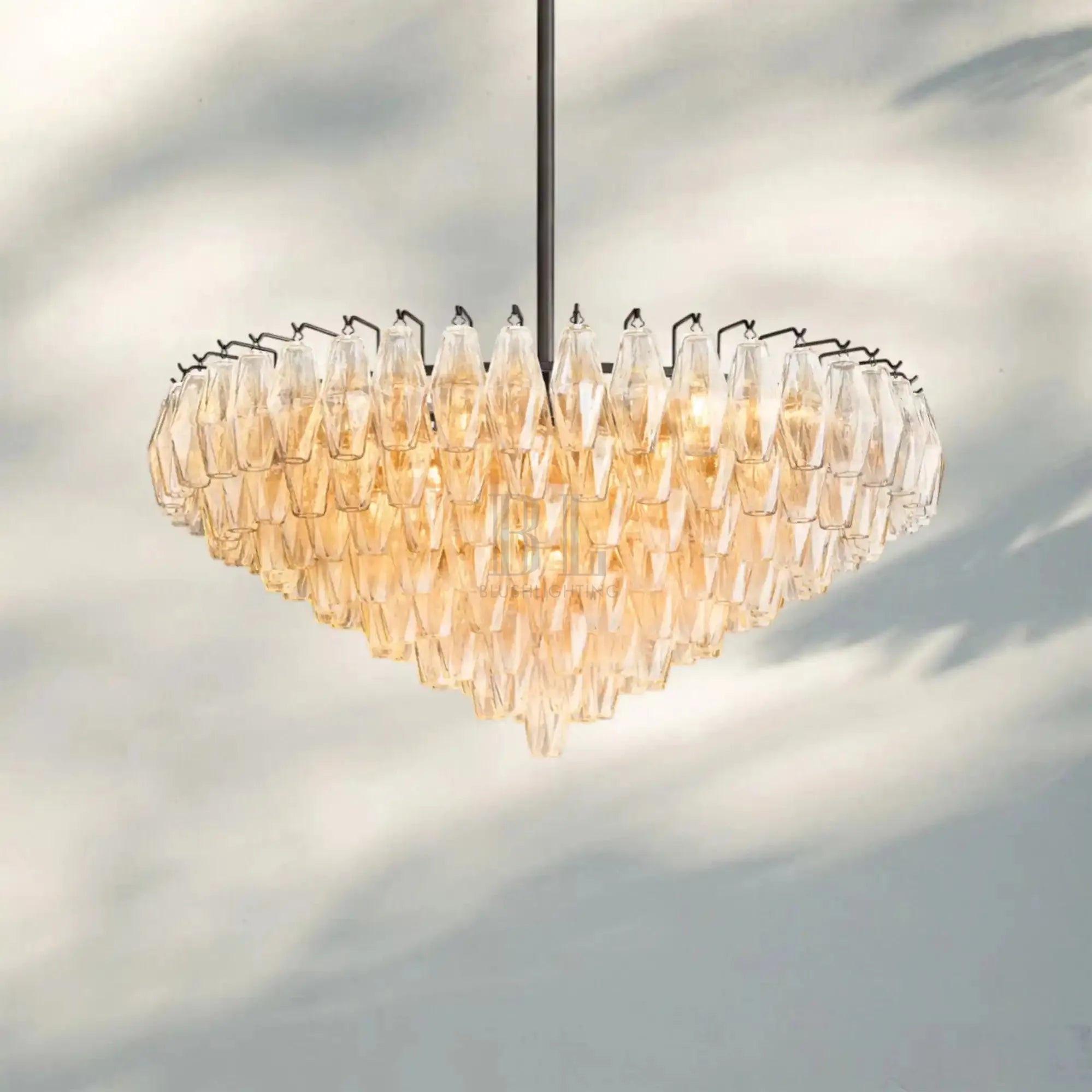 Chiare Glass Tiered Round Chandelier 37‘’ 47‘’ 62‘’-37'' 14-Light-Matte Black-Clear