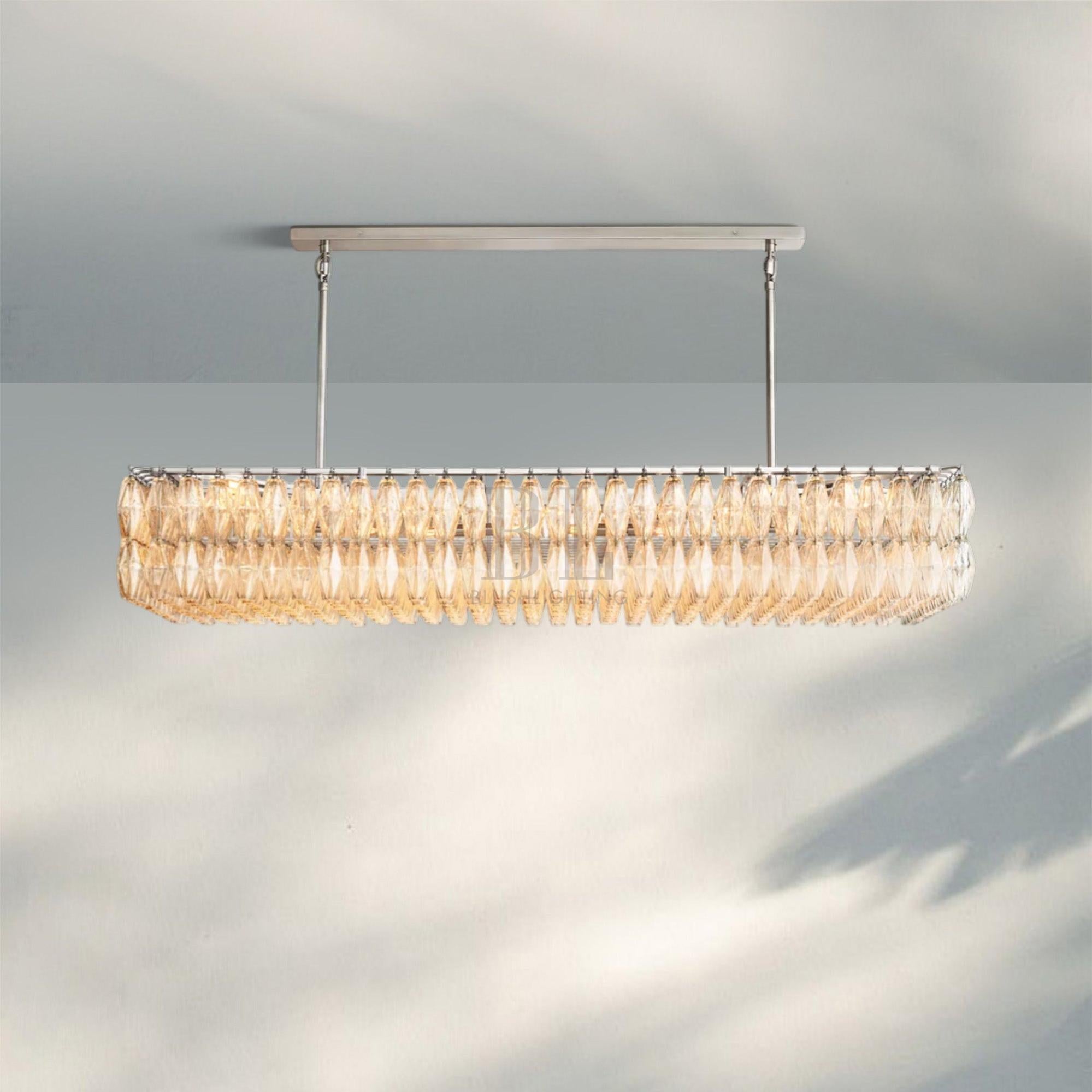 Chiare Modern Glass Rectangular Glass Chandelier 54" 74″-74''-Satin Nickel-Clear