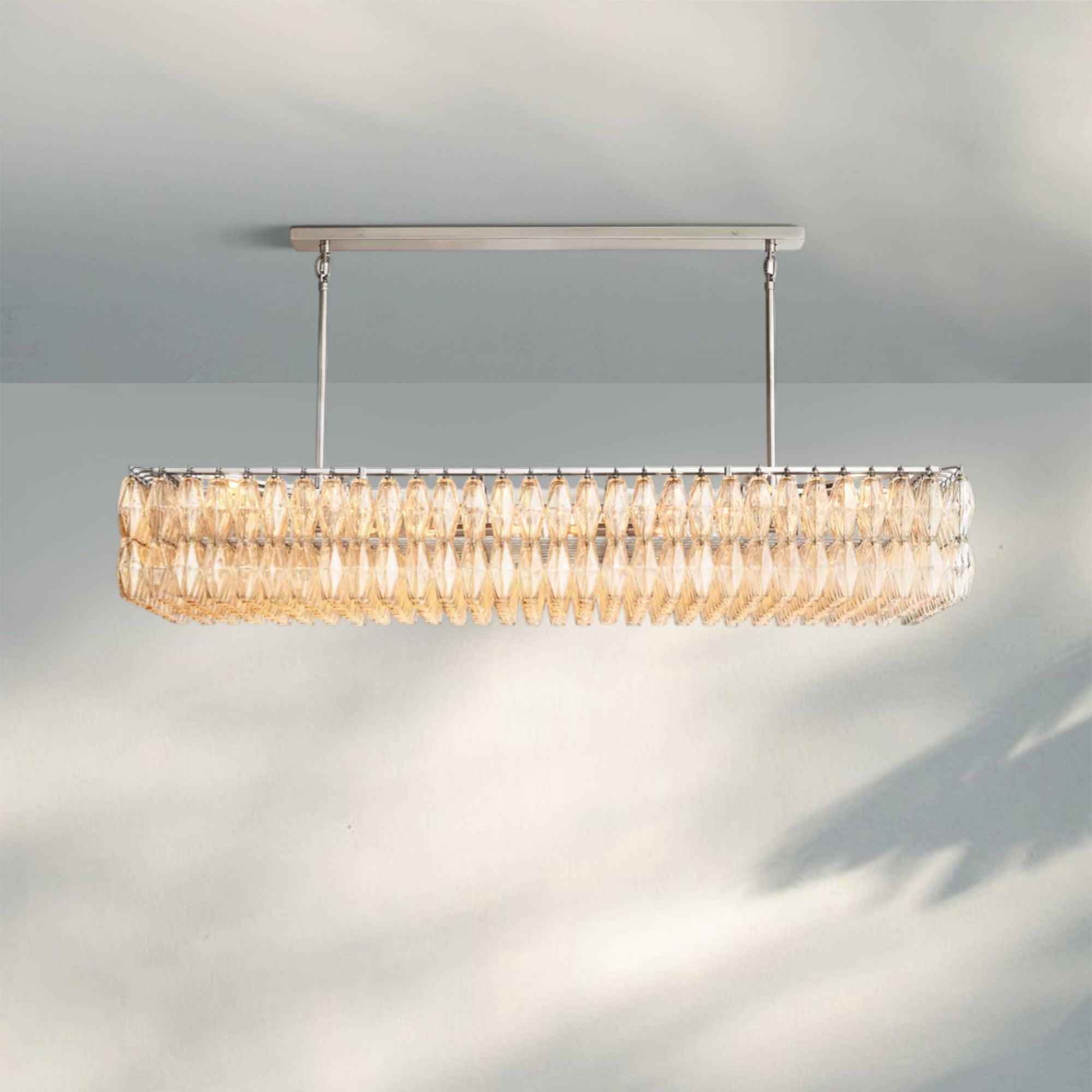 Chiare Modern Glass Rectangular Glass Chandelier 54" 74″-74''-Satin Nickel-Clear