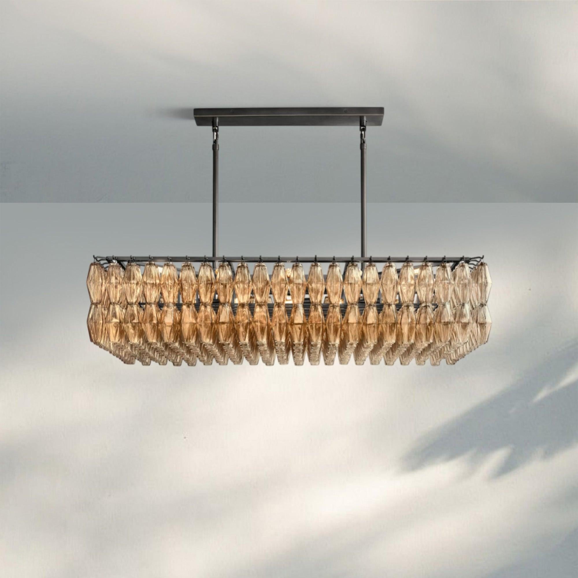 Chiare Modern Glass Rectangular Glass Chandelier 54" 74″-54''-Bronze-Smoke