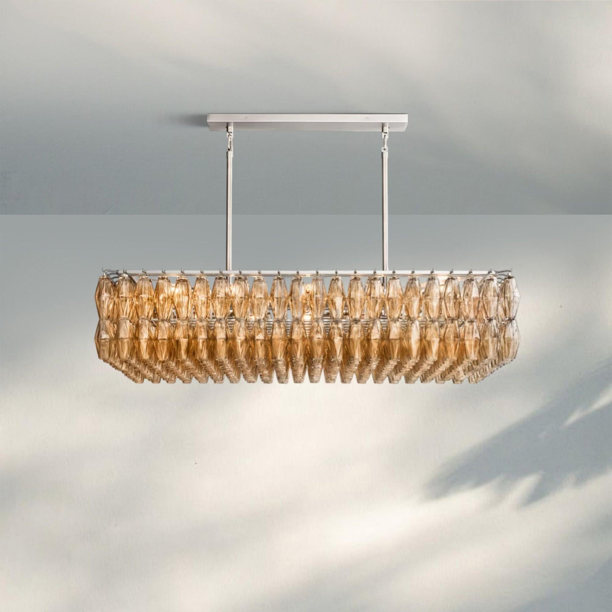 Chiare Modern Glass Rectangular Glass Chandelier 54" 74″-54''-Satin Nickel-Smoke