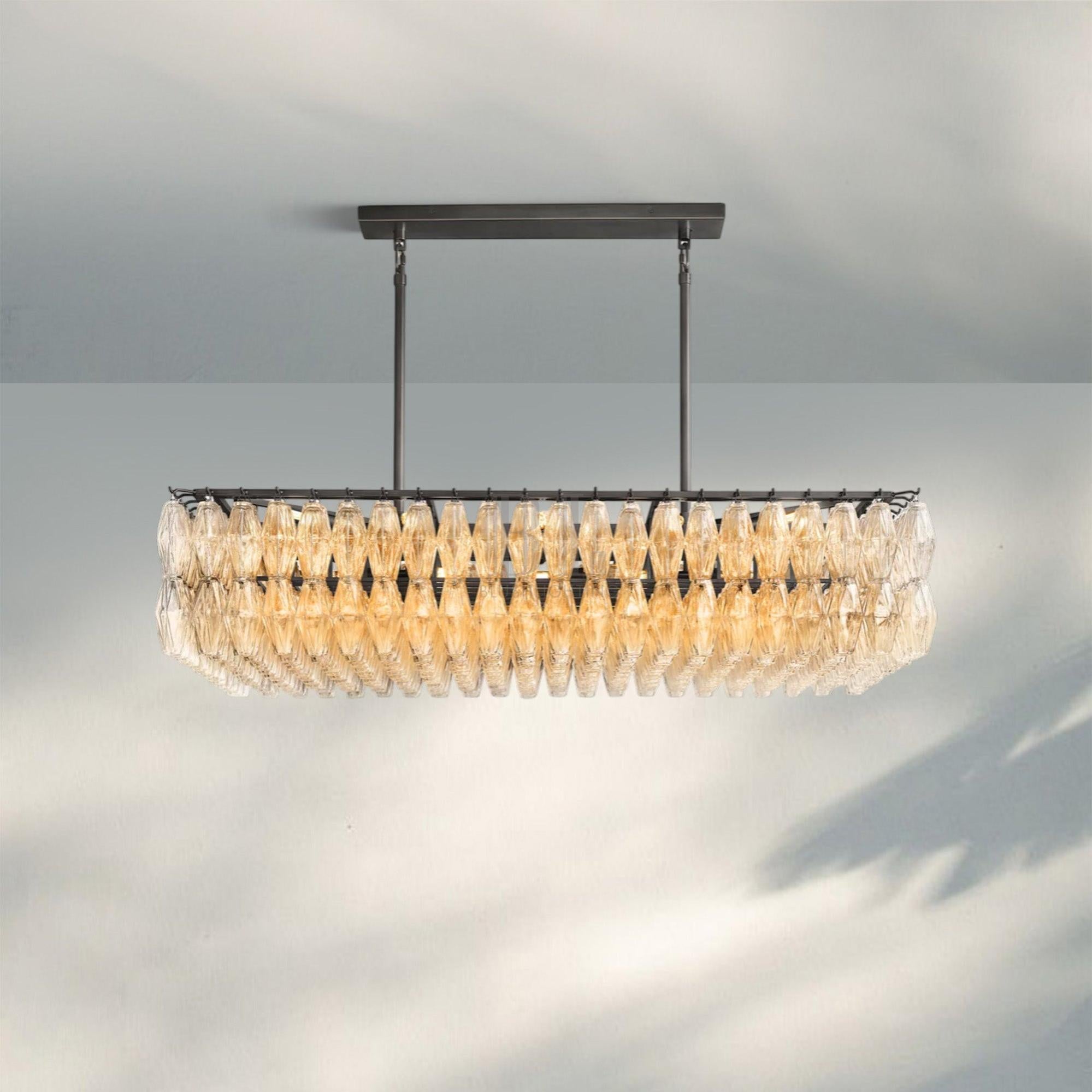 Chiare Modern Glass Rectangular Glass Chandelier 54" 74″-54''-Bronze-Clear