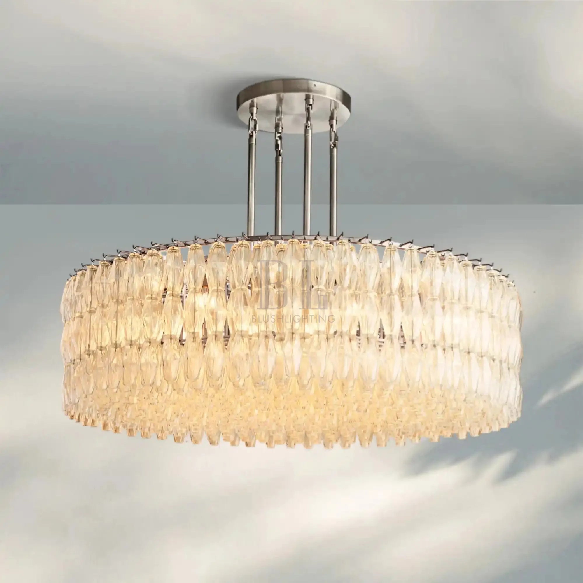 Chiare Modern Round Glass Chandelier 37'' 47'' 61''-61''-Stain Nickel-Clear