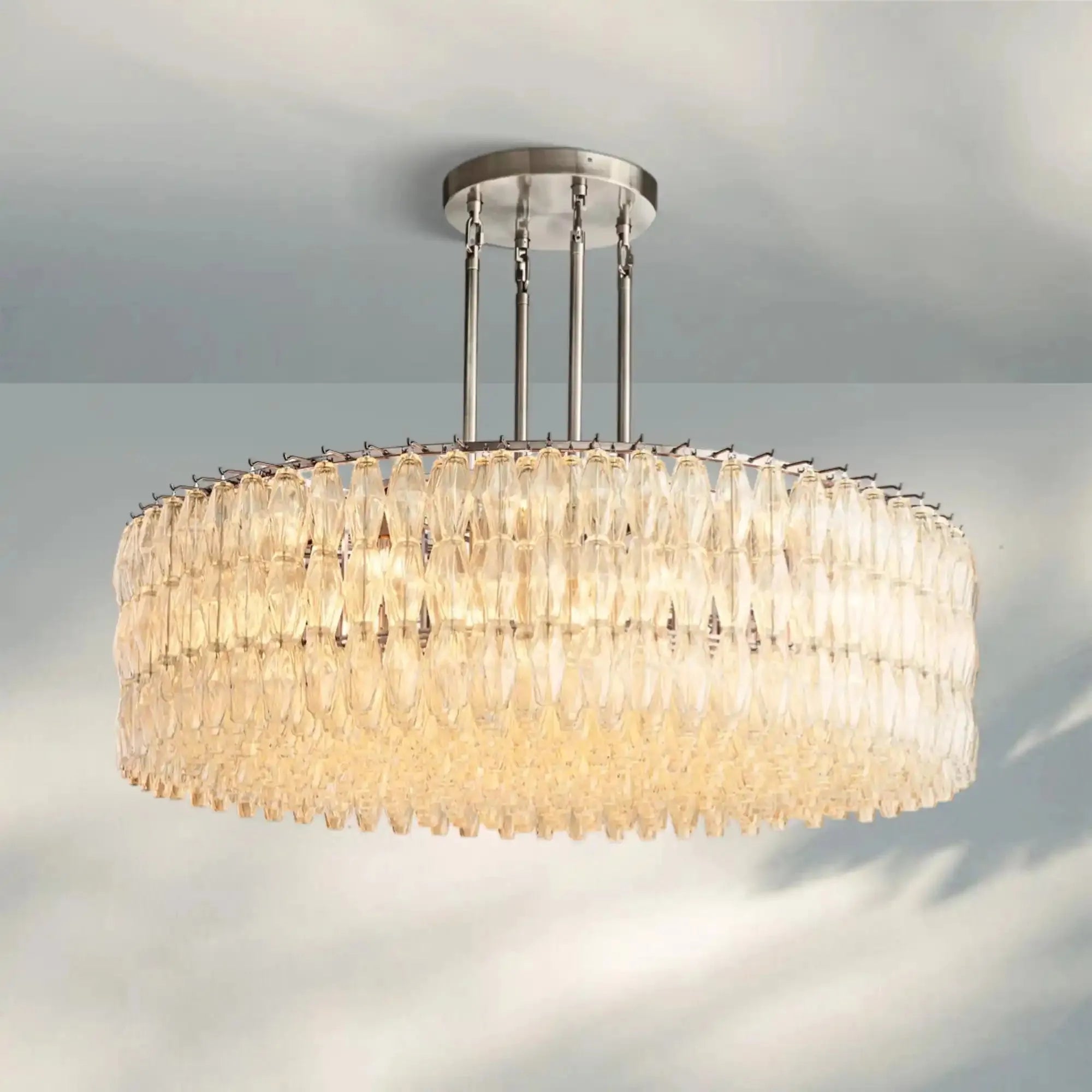 Chiare Modern Round Glass Chandelier 37'' 47'' 61''-61''-Stain Nickel-Clear