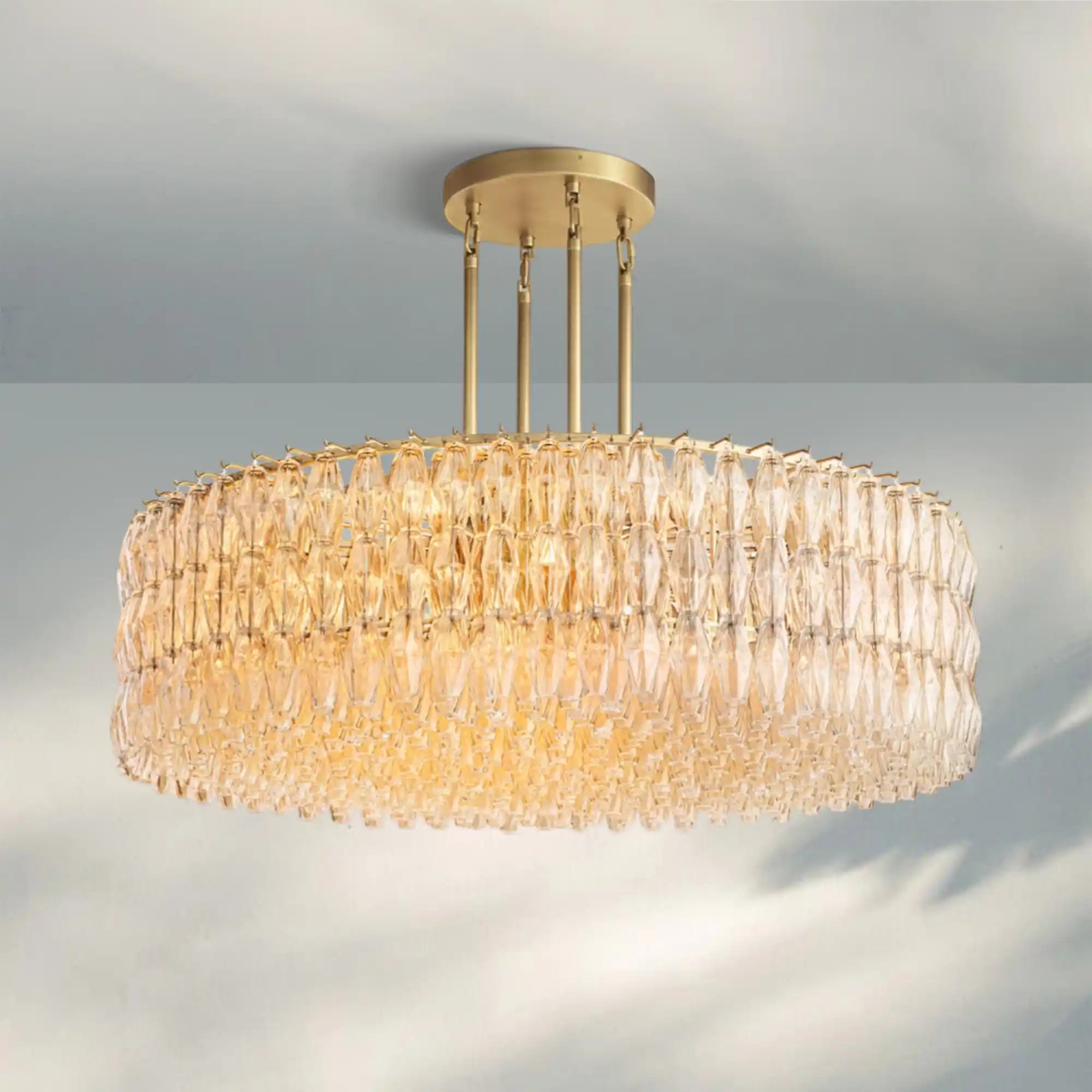 Chiare Modern Round Glass Chandelier 37'' 47'' 61''-61''-Brass-Clear