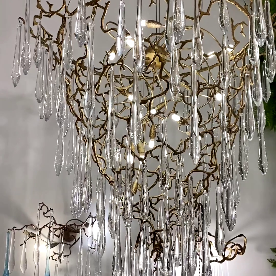 Chic Modern French Branch Copper Crystal Chandelier for Living Room Foyer and Dining Room Lighting-Chandeliers-Blushlighting