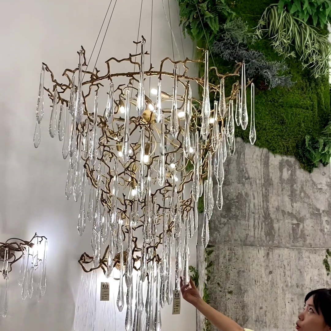 Chic Modern French Branch Copper Crystal Chandelier for Living Room Foyer and Dining Room Lighting-Chandeliers-Blushlighting