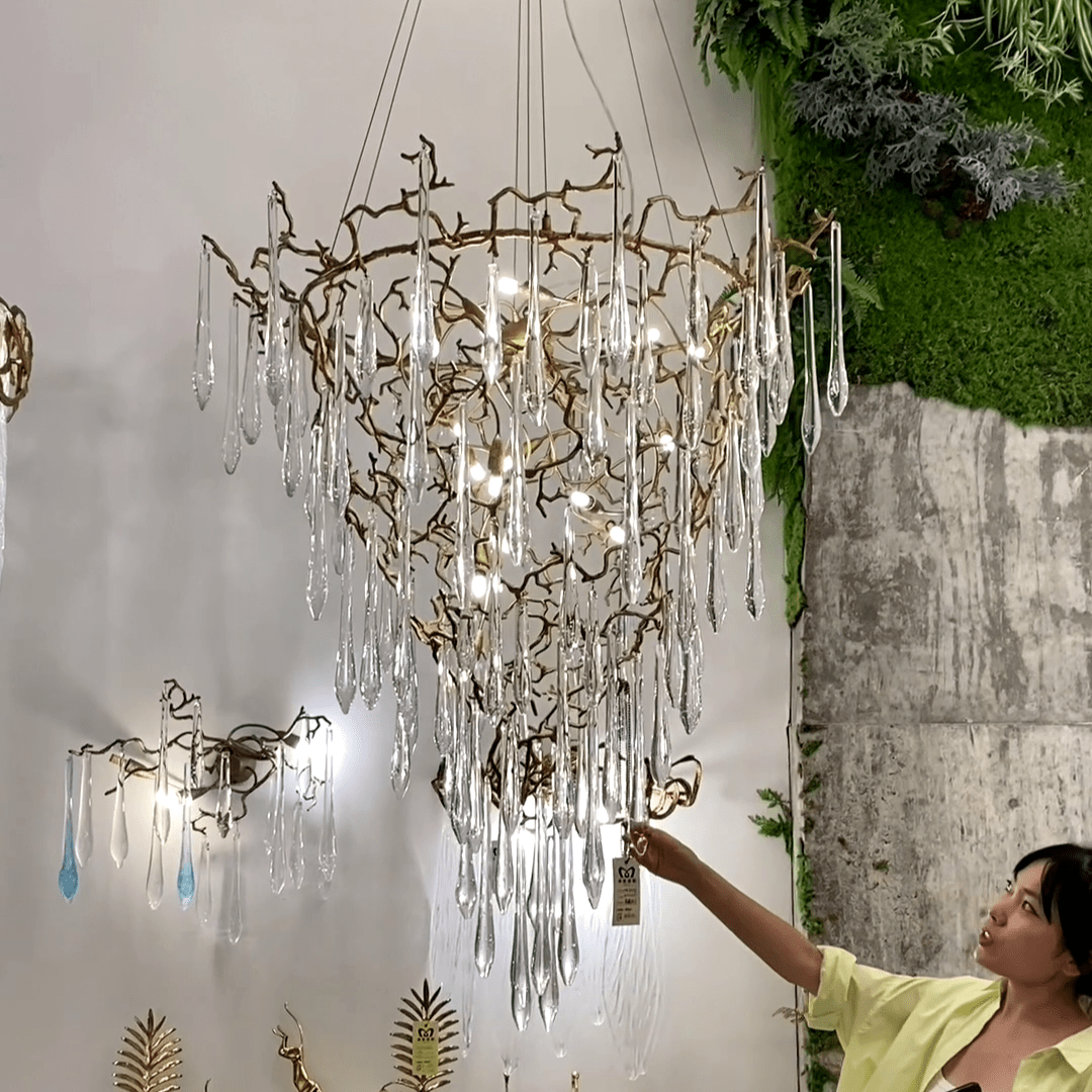 Chic Modern French Branch Copper Crystal Chandelier for Living Room Foyer and Dining Room Lighting - D31.5"*H42.2"Warm LightBlushlighting