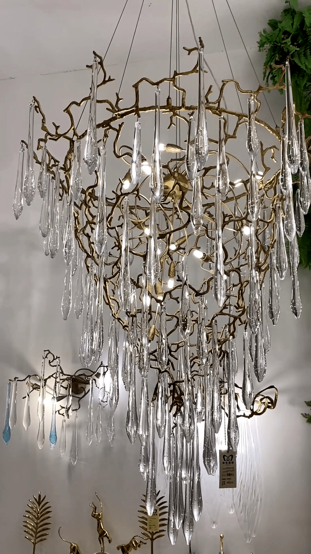 Chic Modern French Branch Copper Crystal Chandelier for Living Room Foyer and Dining Room Lighting - D31.5"*H42.2"Warm LightBlushlighting