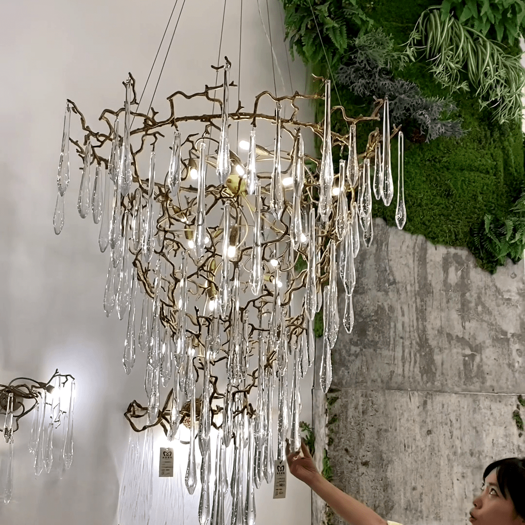 Chic Modern French Branch Copper Crystal Chandelier for Living Room Foyer and Dining Room Lighting - D31.5"*H42.2"Warm LightBlushlighting