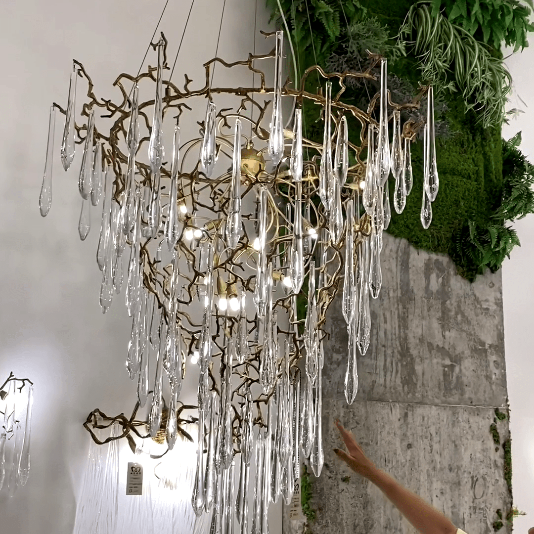 Chic Modern French Branch Copper Crystal Chandelier for Living Room Foyer and Dining Room Lighting - D31.5"*H42.2"Warm LightBlushlighting