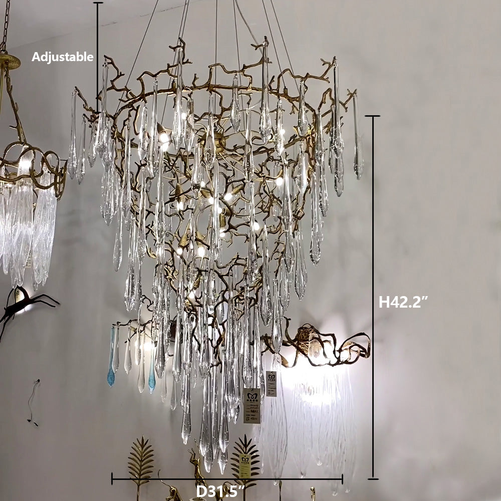 Chic Modern French Branch Copper Crystal Chandelier for Living Room Foyer and Dining Room Lighting-Chandeliers-Blushlighting