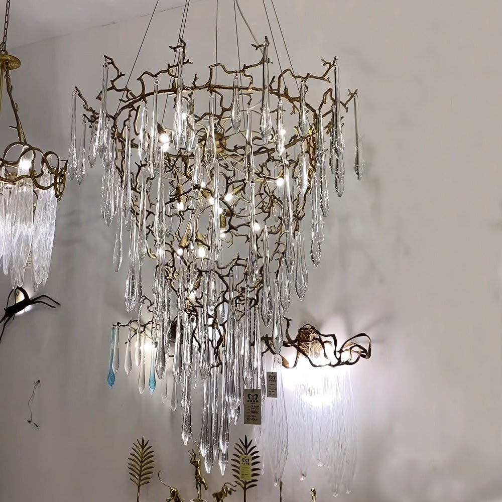 Chic Modern French Branch Copper Crystal Chandelier for Living Room Foyer and Dining Room Lighting - D31.5"*H42.2"Warm LightBlushlighting