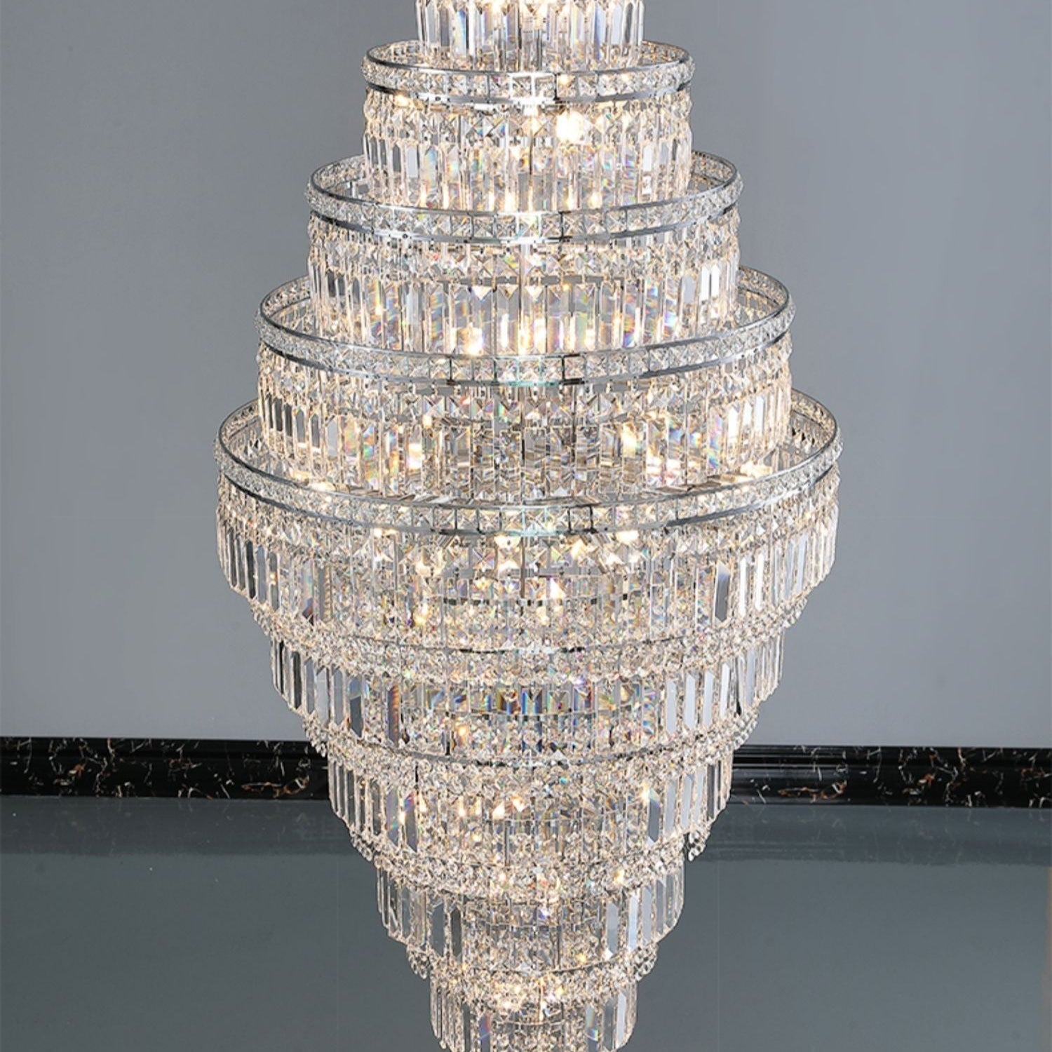 Chrome Extra Large Crystal Chandelier for Foyer Staircase Living Room Entrance Ceiling Light Fixture In Silver - D23.6"*H54.3"/ 23 LightsGoldBlushlighting