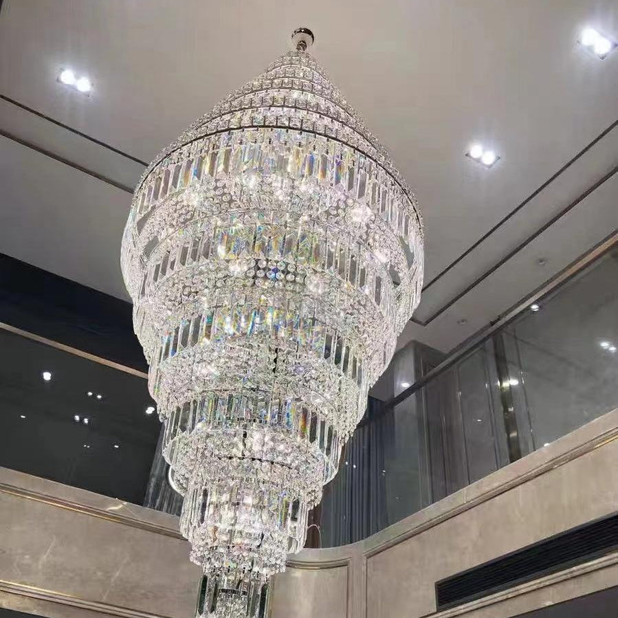Chrome Extra Large Crystal Chandelier for Foyer Staircase Living Room Entrance Ceiling Light Fixture In Silver - D23.6"*H54.3"/ 23 LightsChromeBlushlighting