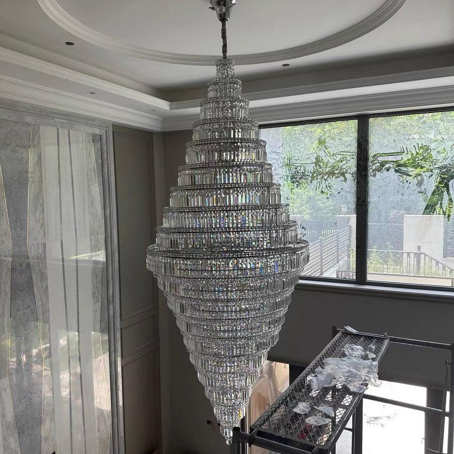 Chrome Extra Large Crystal Chandelier for Foyer Staircase Living Room Entrance Ceiling Light Fixture In Silver - D23.6"*H54.3"/ 23 LightsChromeBlushlighting