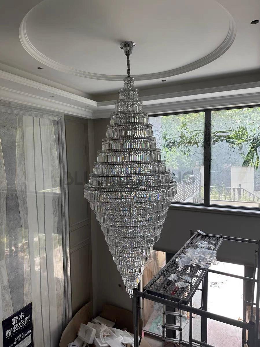 Chrome Extra Large Crystal Chandelier for Foyer Staircase Living Room Entrance Ceiling Light Fixture In Silver - D23.6"*H54.3"/ 23 LightsChromeBlushlighting
