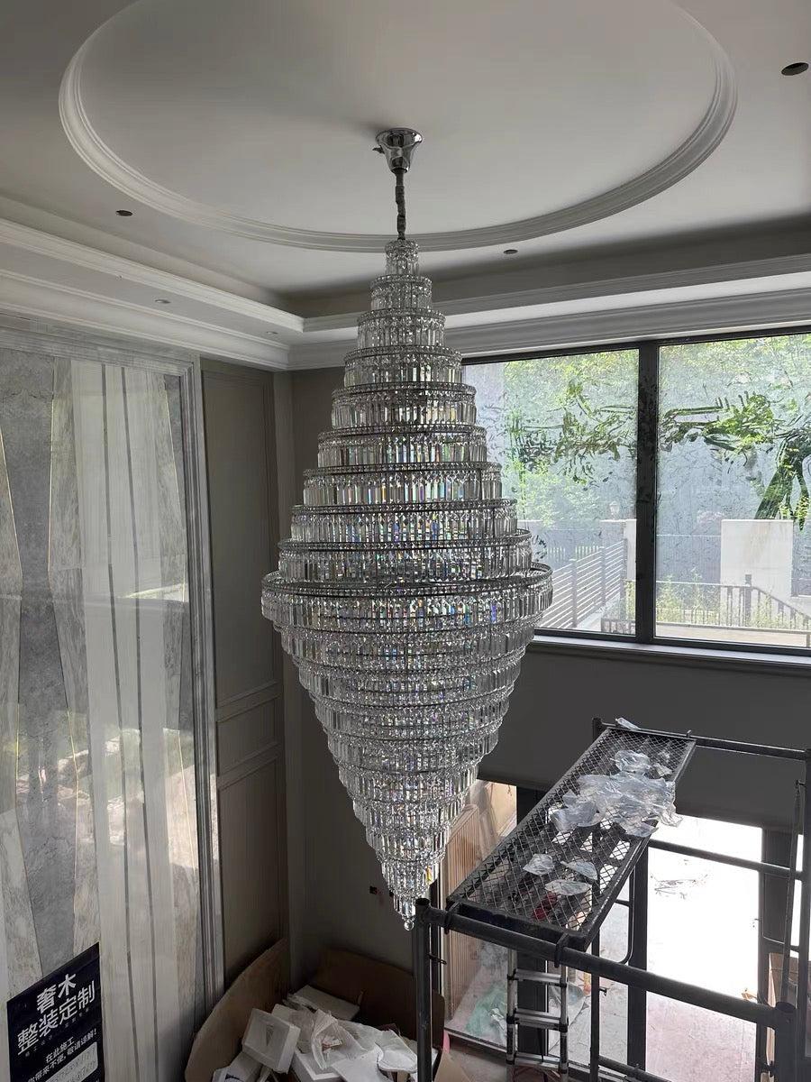Chrome Extra Large Crystal Chandelier for Foyer Staircase Living Room Entrance Ceiling Light Fixture In Silver - D23.6"*H54.3"/ 23 LightsChromeBlushlighting