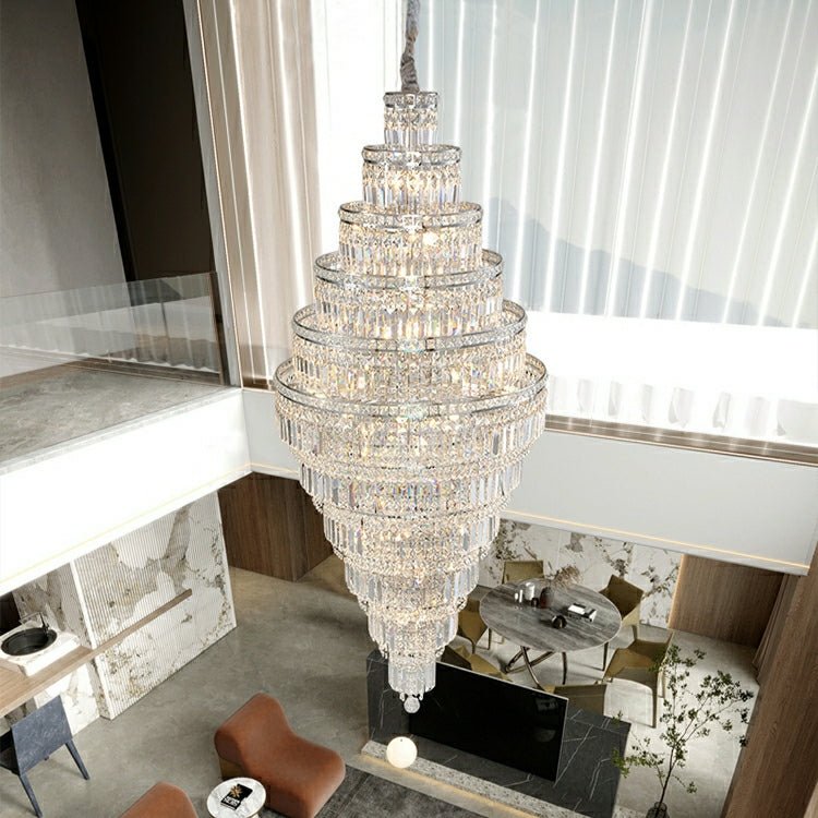 Chrome Extra Large Crystal Chandelier for Foyer Staircase Living Room Entrance Ceiling Light Fixture In Silver - D23.6"*H54.3"/ 23 LightsChromeBlushlighting