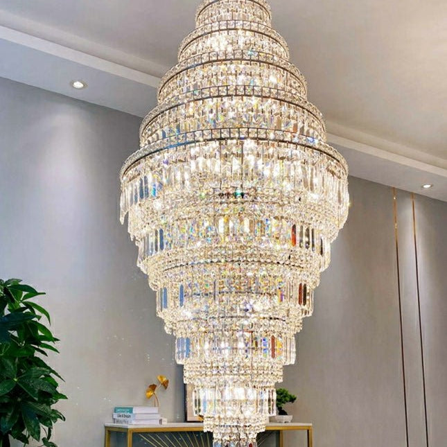 Chrome Extra Large Crystal Chandelier for Foyer Staircase Living Room Entrance Ceiling Light Fixture In Silver - D23.6"*H54.3"/ 23 LightsGoldBlushlighting