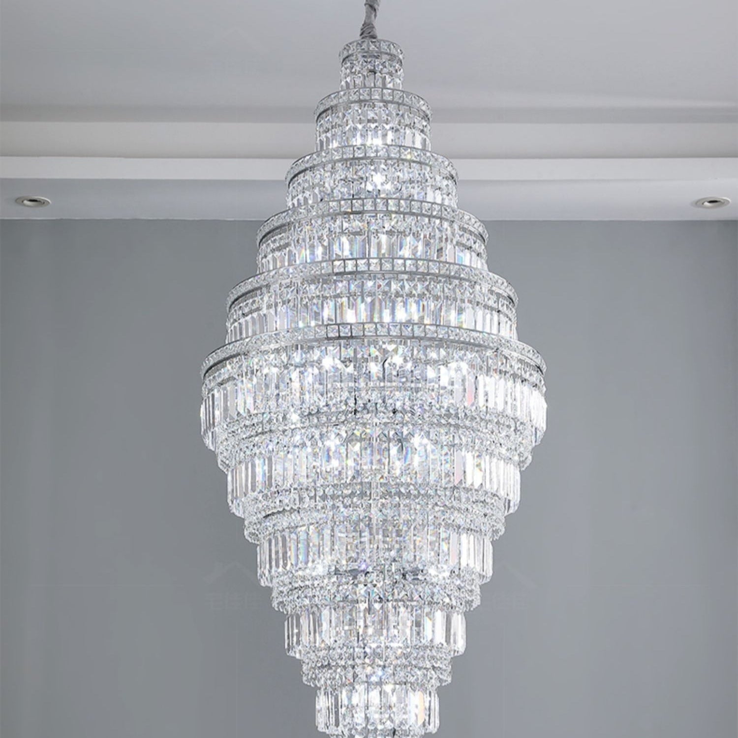 Chrome Extra Large Crystal Chandelier for Foyer Staircase Living Room Entrance Ceiling Light Fixture In Silver - D23.6"*H54.3"/ 23 LightsGoldBlushlighting
