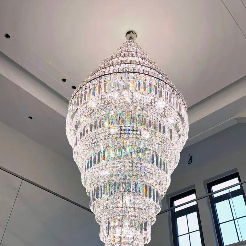 Chrome Extra Large Crystal Chandelier for Foyer Staircase Living Room Entrance Ceiling Light Fixture In Silver - D23.6"*H54.3"/ 23 LightsChromeBlushlighting