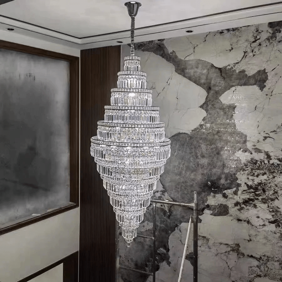Chrome Extra Large Crystal Chandelier for Foyer Staircase Living Room Entrance Ceiling Light Fixture In Silver - D23.6"*H54.3"/ 23 LightsChromeBlushlighting