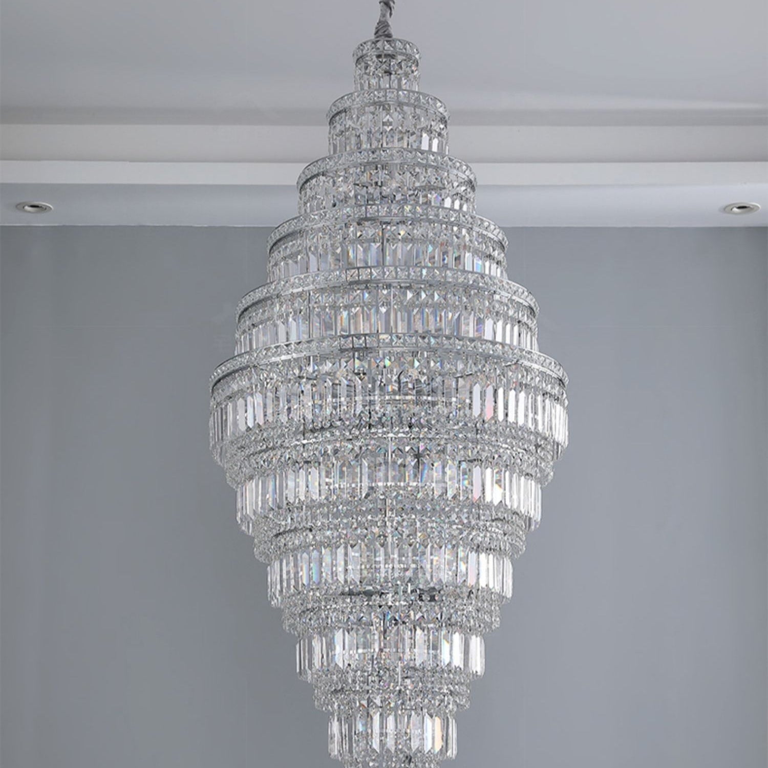 Chrome Extra Large Crystal Chandelier for Foyer Staircase Living Room Entrance Ceiling Light Fixture In Silver - D23.6"*H54.3"/ 23 LightsGoldBlushlighting
