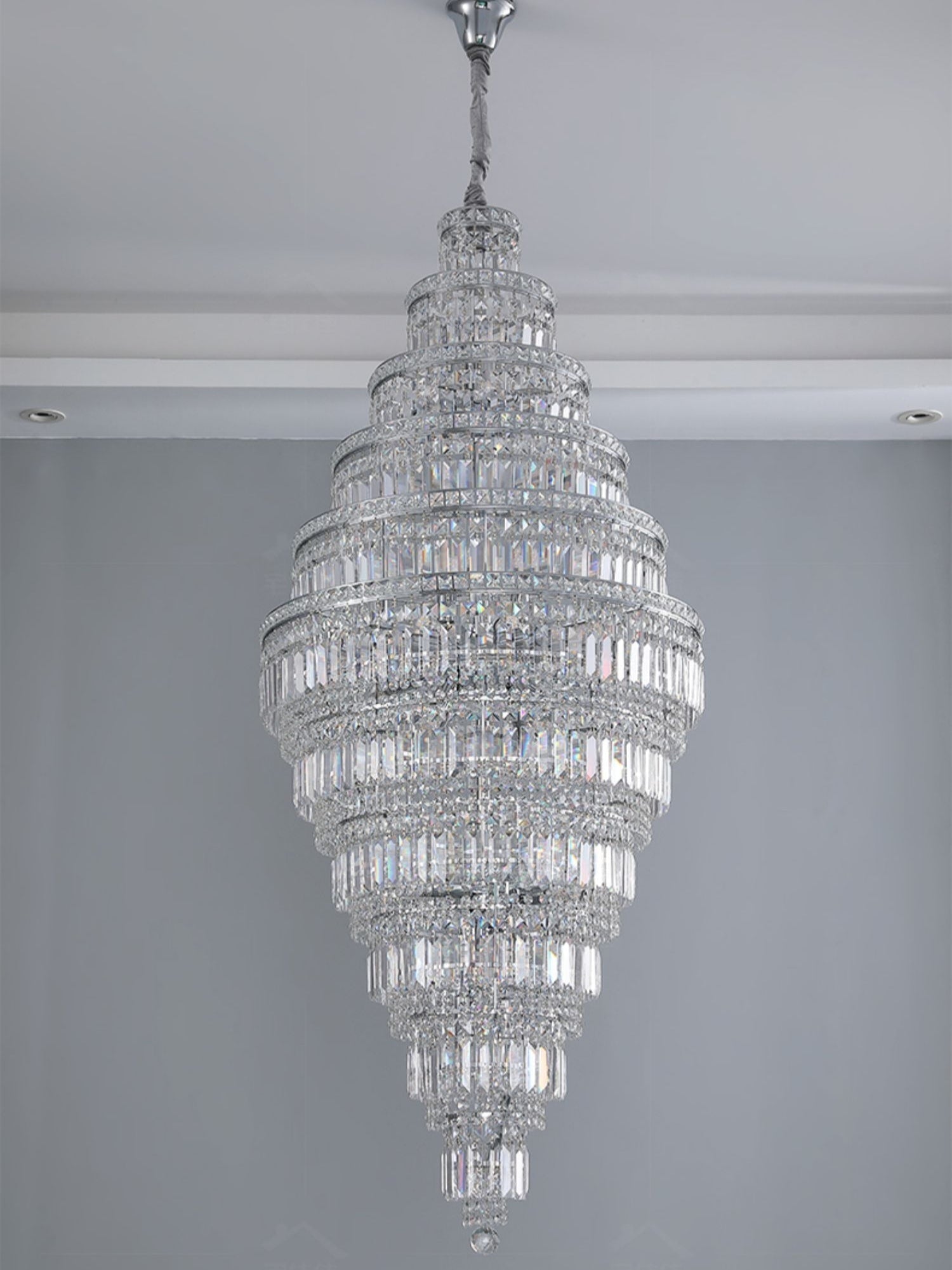 Chrome Extra Large Crystal Chandelier for Foyer Staircase Living Room Entrance Ceiling Light Fixture In Silver - D23.6"*H54.3"/ 23 LightsGoldBlushlighting