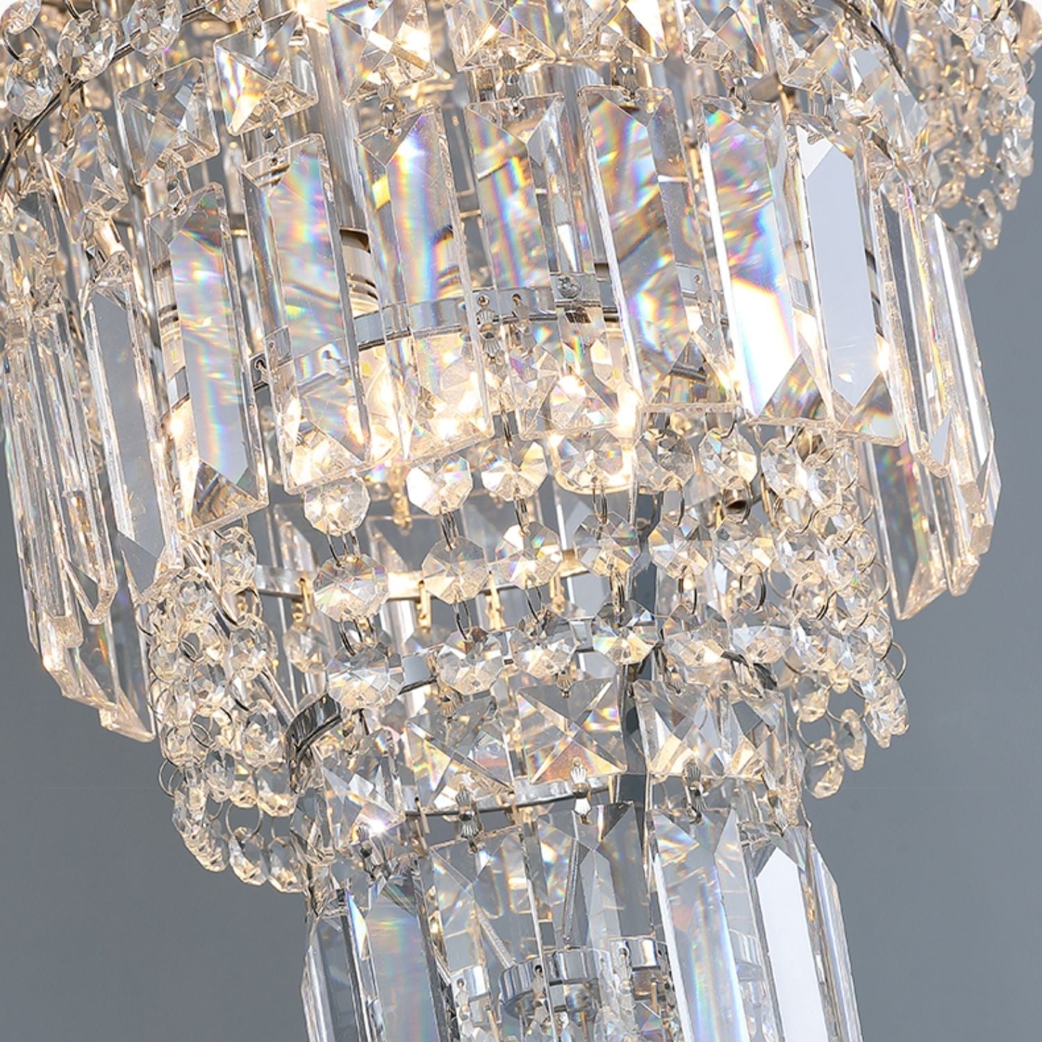 Chrome Extra Large Crystal Chandelier for Foyer Staircase Living Room Entrance Ceiling Light Fixture In Silver - D23.6"*H54.3"/ 23 LightsChromeBlushlighting