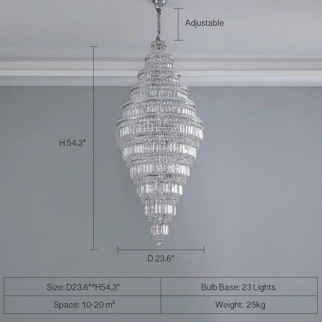 Chrome Extra Large Crystal Chandelier for Foyer Staircase Living Room Entrance Ceiling Light Fixture In Silver - D23.6"*H54.3"/ 23 LightsGoldBlushlighting