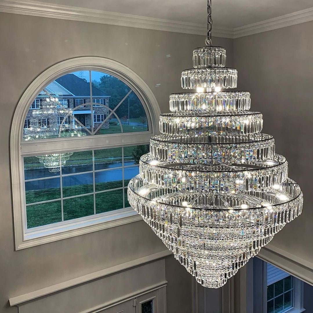 Chrome/ Silver/ Gold Extra Large Chandelier For Foyer Living Room Staircase Crystal Ceiling Lighting Fixture - D19.7"*H23.6"/ 10 LightsChrome/SilverWarm LightBlushlighting