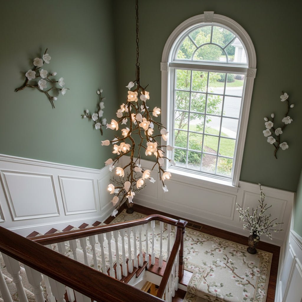 Churippu Branch Brass Chandelier - 21 lights ∅ 36″ x W 36″ x H 77.6″Brushed Dark Bronze & White CeramicBlushlighting