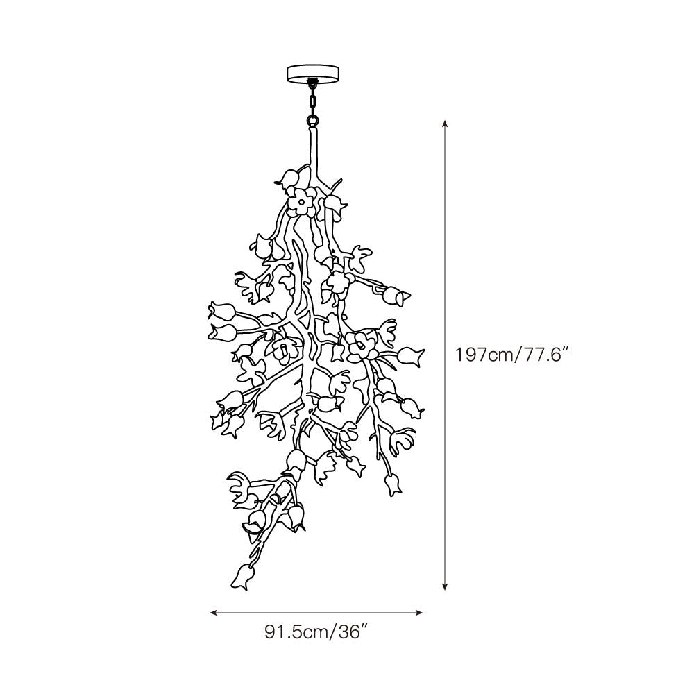 Churippu Branch Brass Chandelier - 21 lights ∅ 36″ x W 36″ x H 77.6″Brushed Dark Bronze & White CeramicBlushlighting