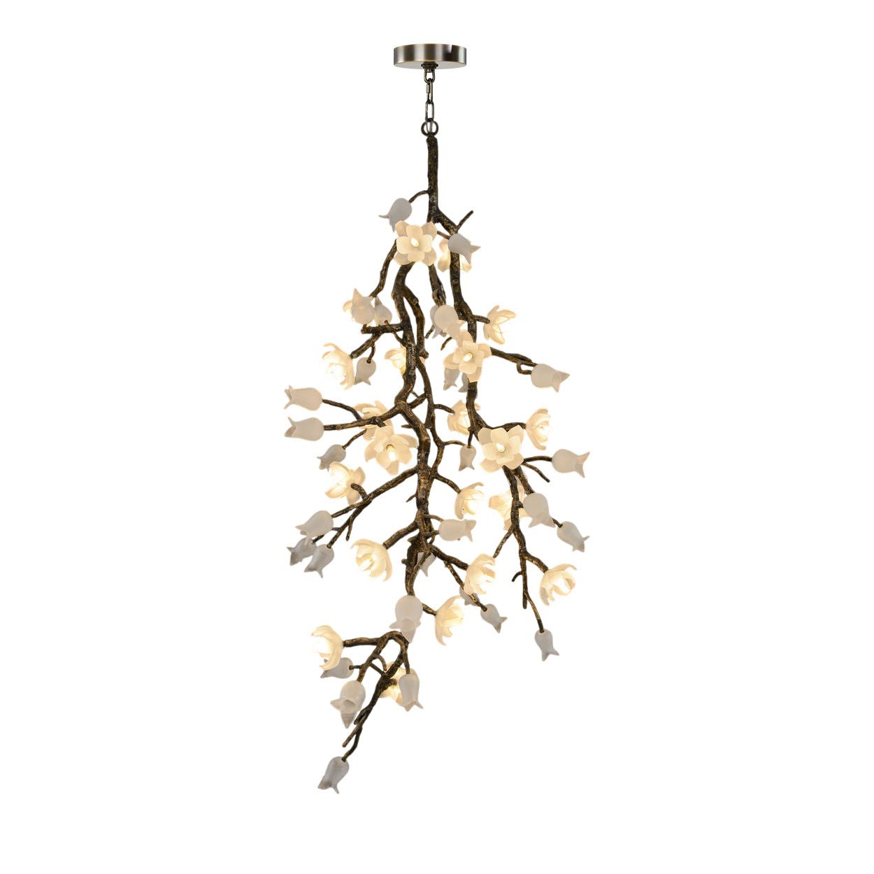 Churippu Branch Brass Chandelier - 21 lights ∅ 36″ x W 36″ x H 77.6″Brushed Dark Bronze & White CeramicBlushlighting