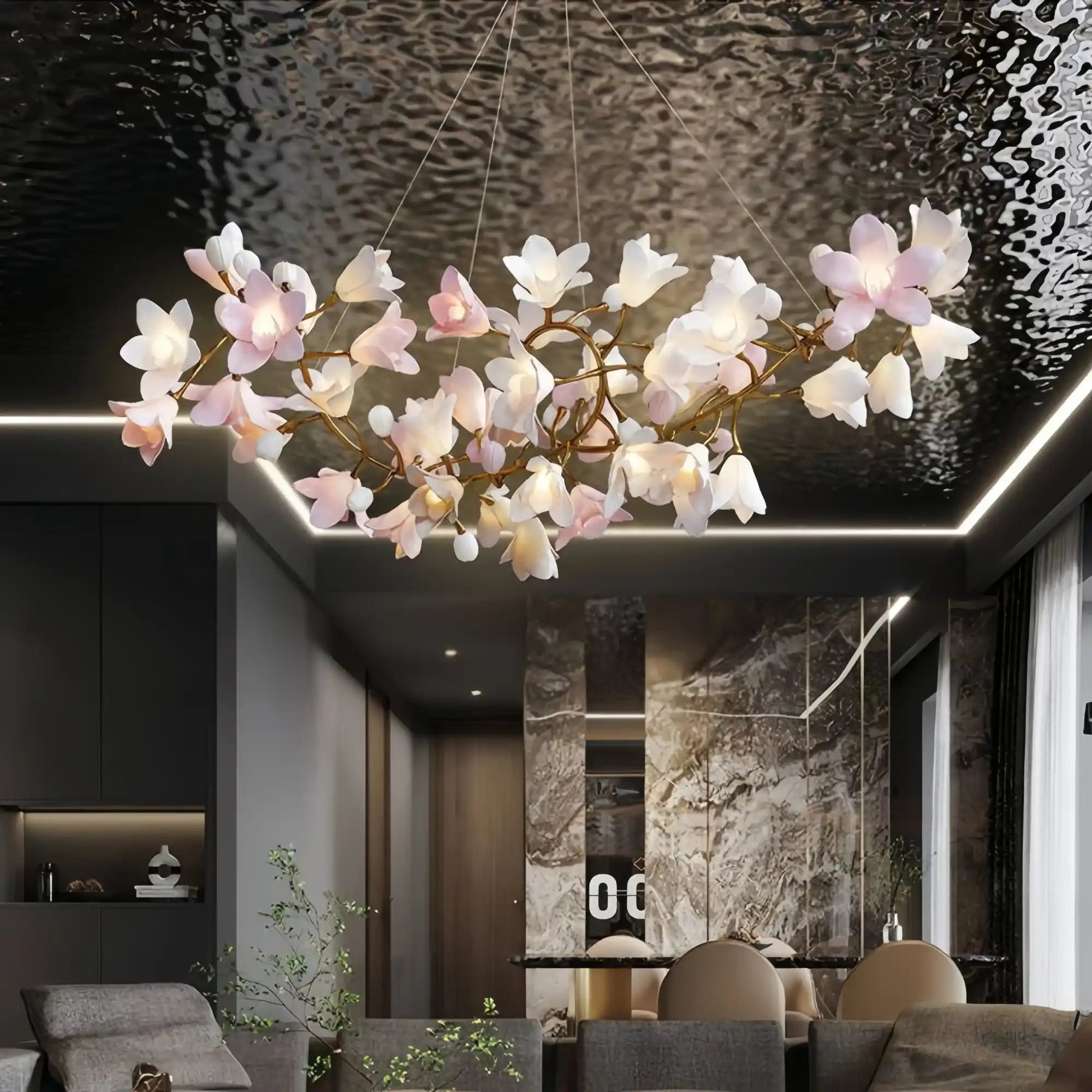 Circular Blossom Chandelier - L 47.2″(120cm) x W 15.7″(40cm) x H 17.7″ (45cm)Blushlighting