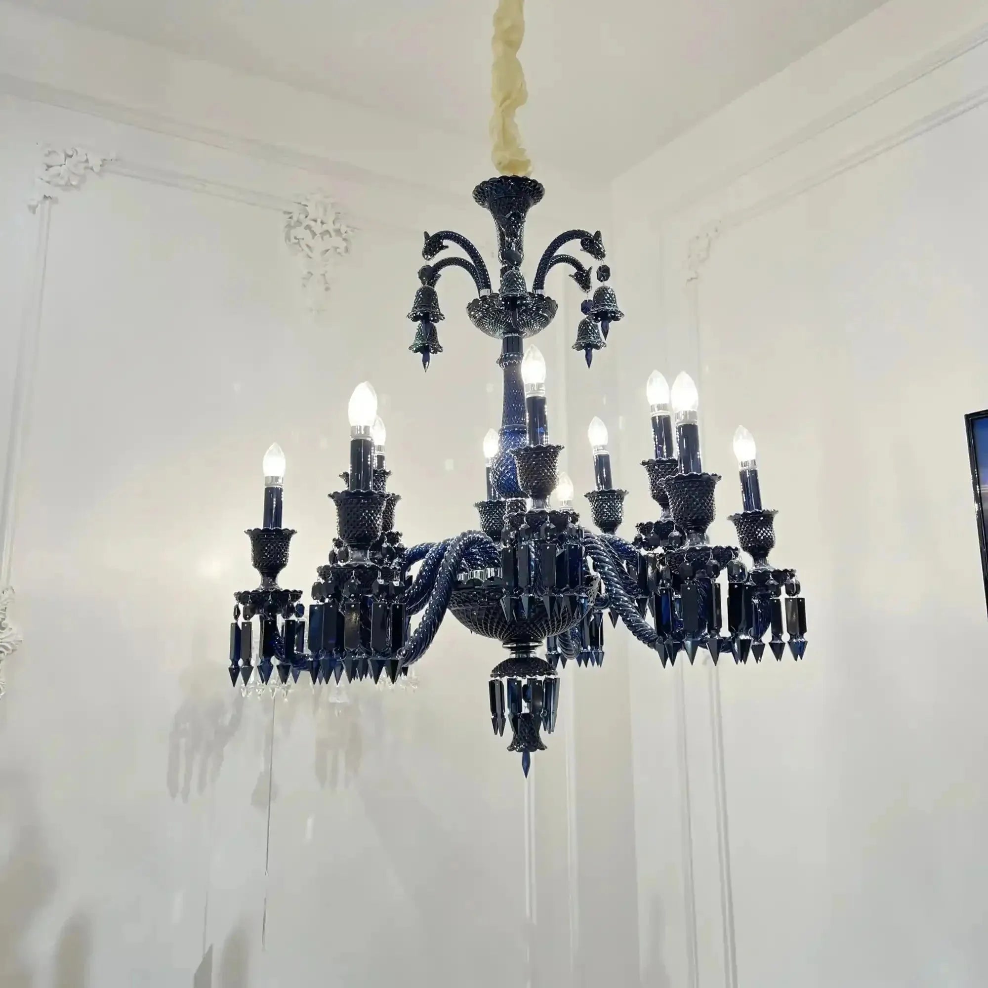 Classic Black Candle Style Chandelier Crystal Ceiling Pendant Lighting Fixture For Living/ Bedroom - D33" / 12 LightsWarm LightBlushlighting